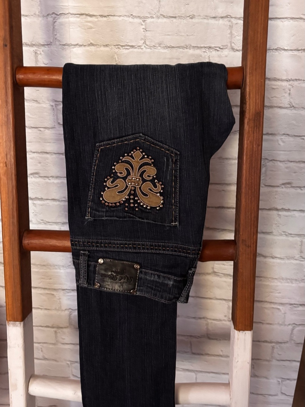 Red Rivet Dark Wash Jeans with Gold Embellished Pocket
